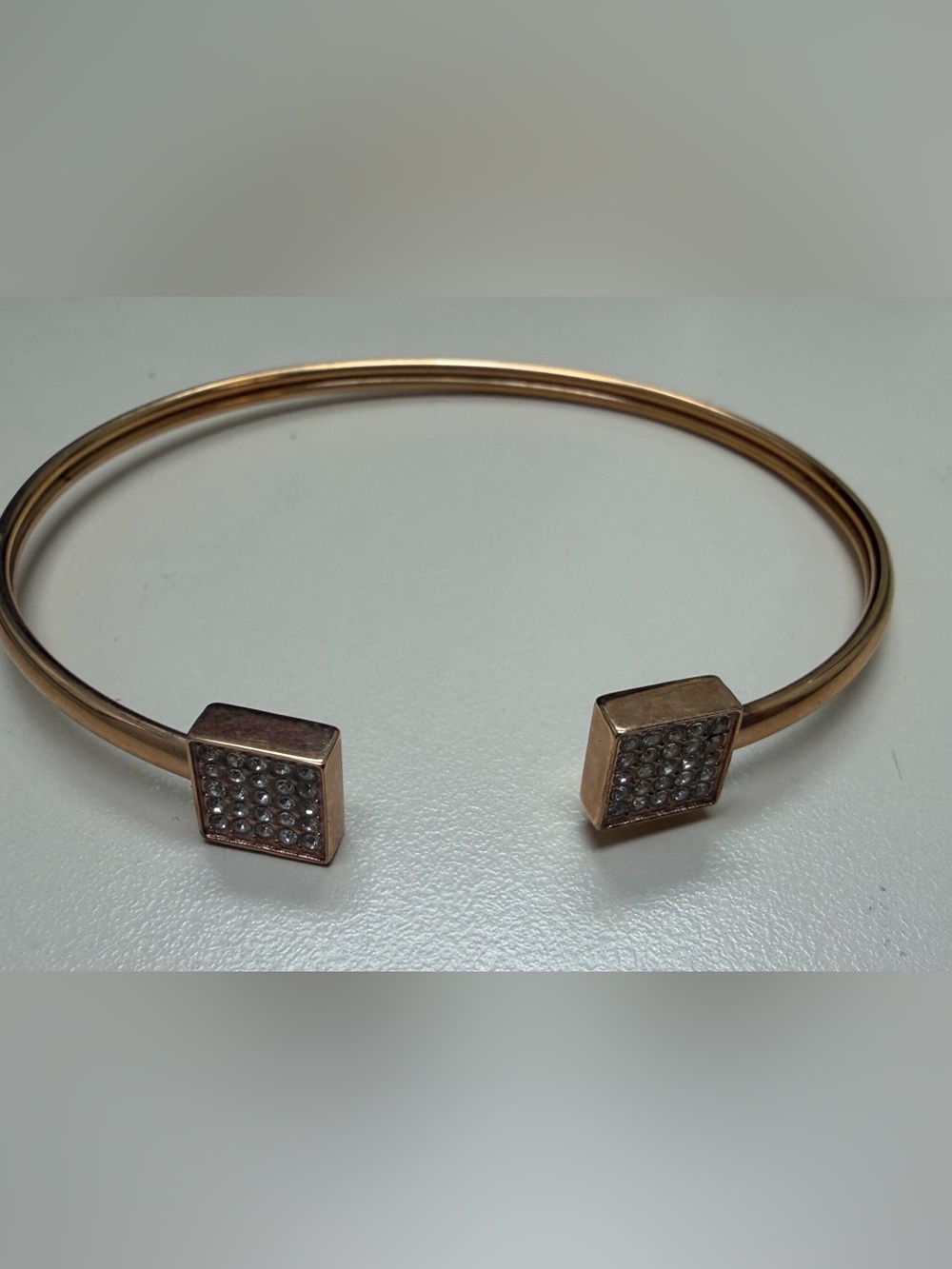 Fossil Rose Gold Steel Pave Rhinestone Open Cuff Bracelet